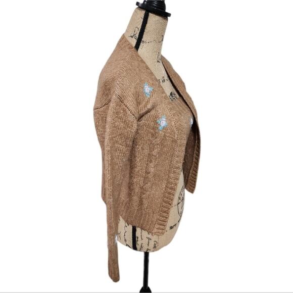 Joie 2 pc Tan and Pink Floral Crocheted Track and Sweater Size Small - Picture 3 of 8